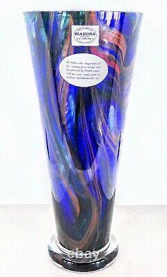 Makora Krosno Murano Style Hand Blown Streaked Glass Vase 12.7 Tall Poland Made