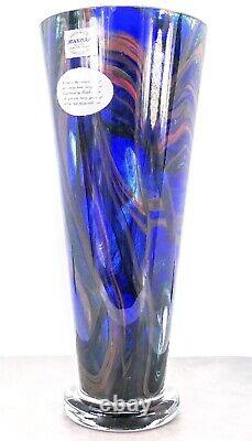 Makora Krosno Murano Style Hand Blown Streaked Glass Vase 12.7 Tall Poland Made