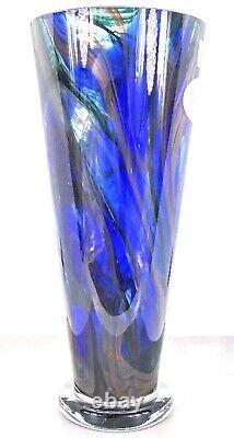 Makora Krosno Murano Style Hand Blown Streaked Glass Vase 12.7 Tall Poland Made