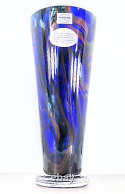 Makora Krosno Murano Style Hand Blown Streaked Glass Vase 12.7 Tall Poland Made