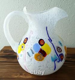 Massimiliano Schiavon Hand-Blown 64 oz White Art Glass Pitcher Jug Murano Italy