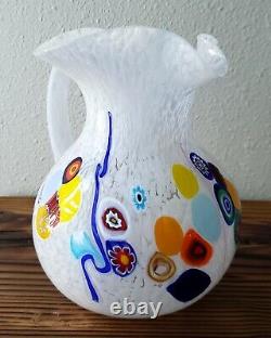 Massimiliano Schiavon Hand-Blown 64 oz White Art Glass Pitcher Jug Murano Italy