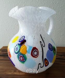 Massimiliano Schiavon Hand-Blown 64 oz White Art Glass Pitcher Jug Murano Italy