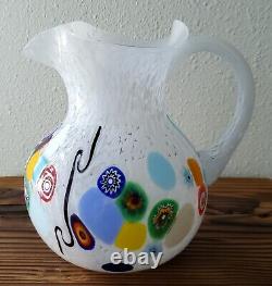 Massimiliano Schiavon Hand-Blown 64 oz White Art Glass Pitcher Jug Murano Italy