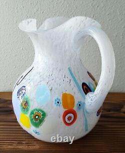 Massimiliano Schiavon Hand-Blown 64 oz White Art Glass Pitcher Jug Murano Italy