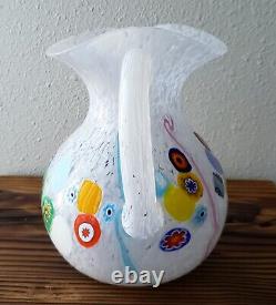 Massimiliano Schiavon Hand-Blown 64 oz White Art Glass Pitcher Jug Murano Italy