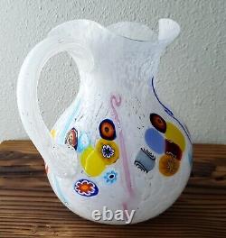 Massimiliano Schiavon Hand-Blown 64 oz White Art Glass Pitcher Jug Murano Italy