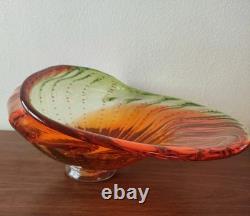 Massive Hand-Blown Art Glass Bowl 17 Murano-Style Orange Green Centerpiece