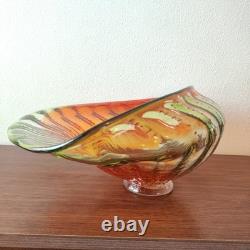 Massive Hand-Blown Art Glass Bowl 17 Murano-Style Orange Green Centerpiece