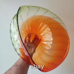Massive Hand-Blown Art Glass Bowl 17 Murano-Style Orange Green Centerpiece