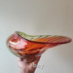 Massive Hand-Blown Art Glass Bowl 17 Murano-Style Orange Green Centerpiece