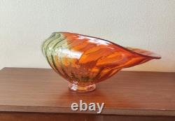 Massive Hand-Blown Art Glass Bowl 17 Murano-Style Orange Green Centerpiece