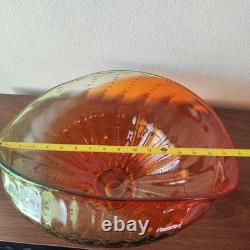 Massive Hand-Blown Art Glass Bowl 17 Murano-Style Orange Green Centerpiece