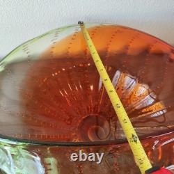 Massive Hand-Blown Art Glass Bowl 17 Murano-Style Orange Green Centerpiece