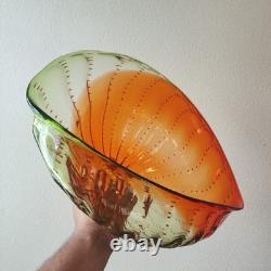Massive Hand-Blown Art Glass Bowl 17 Murano-Style Orange Green Centerpiece