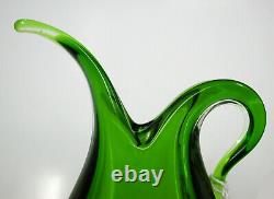 Mid Century 1950s Murano Hand Blown Green And Clear Glass Vase GORGEOUS