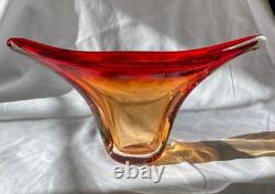 Mid Century Amberina Murano Art Glass Centerpiece Freeform Fan Vase Bowl