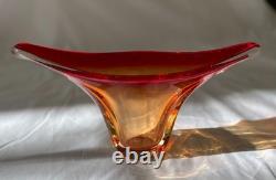 Mid Century Amberina Murano Art Glass Centerpiece Freeform Fan Vase Bowl