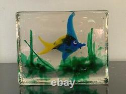 Mid Century Cenedese Barbini Murano Glass Fish Aquarium Block Paperweight