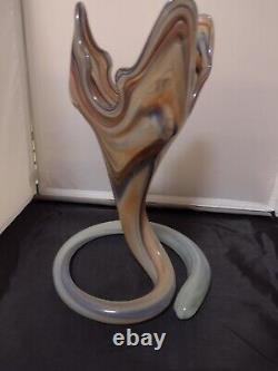 Mid-Century Hand Blown Art Glass MURANO/SOONER Coil Base Flared Trumpet Vase