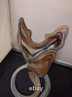 Mid-Century Hand Blown Art Glass MURANO/SOONER Coil Base Flared Trumpet Vase