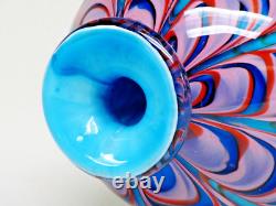 Mid-Century Hand blown Swirl Murano Cased Art Glass Vase Red, White, blue. 10.5