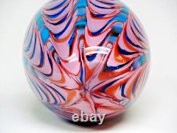 Mid-Century Hand blown Swirl Murano Cased Art Glass Vase Red, White, blue. 10.5