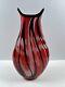 Mid-Century Heavy Murano Glass Vase 15 Red & Black Hand-Blown Italian Art