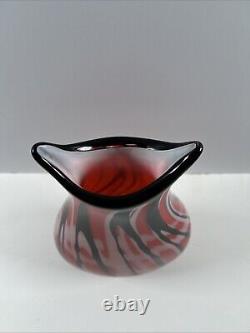 Mid-Century Heavy Murano Glass Vase 15 Red & Black Hand-Blown Italian Art