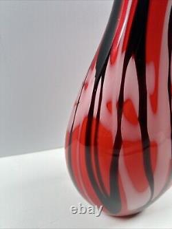 Mid-Century Heavy Murano Glass Vase 15 Red & Black Hand-Blown Italian Art