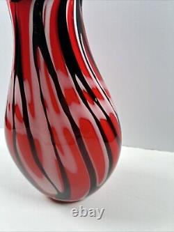 Mid-Century Heavy Murano Glass Vase 15 Red & Black Hand-Blown Italian Art