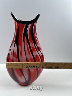 Mid-Century Heavy Murano Glass Vase 15 Red & Black Hand-Blown Italian Art