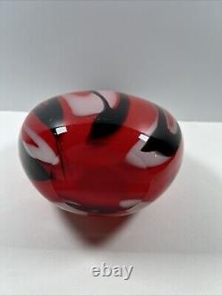 Mid-Century Heavy Murano Glass Vase 15 Red & Black Hand-Blown Italian Art