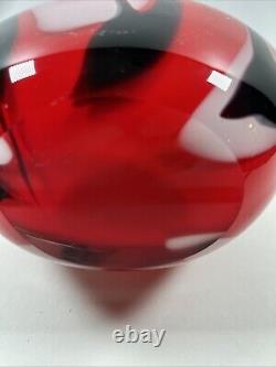 Mid-Century Heavy Murano Glass Vase 15 Red & Black Hand-Blown Italian Art