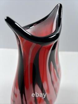 Mid-Century Heavy Murano Glass Vase 15 Red & Black Hand-Blown Italian Art