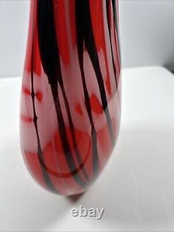 Mid-Century Heavy Murano Glass Vase 15 Red & Black Hand-Blown Italian Art