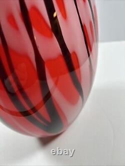 Mid-Century Heavy Murano Glass Vase 15 Red & Black Hand-Blown Italian Art