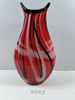 Mid-Century Heavy Murano Glass Vase 15 Red & Black Hand-Blown Italian Art