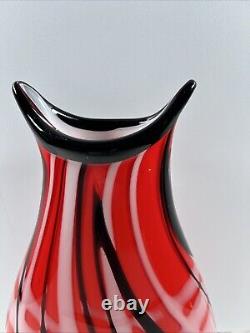 Mid-Century Heavy Murano Glass Vase 15 Red & Black Hand-Blown Italian Art