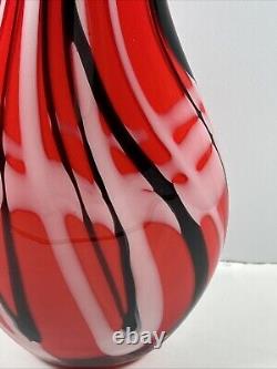 Mid-Century Heavy Murano Glass Vase 15 Red & Black Hand-Blown Italian Art