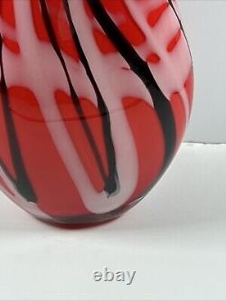 Mid-Century Heavy Murano Glass Vase 15 Red & Black Hand-Blown Italian Art