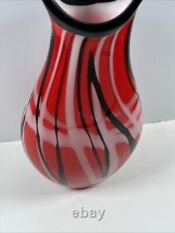 Mid-Century Heavy Murano Glass Vase 15 Red & Black Hand-Blown Italian Art