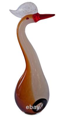 Mid Century Modern Hand Blown Art Glass Murano Style Heron Bird Sculpture MCM