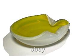 Mid-Century Modern Hand Blown Murano Chartreuse and Opalescent Glass Bowl