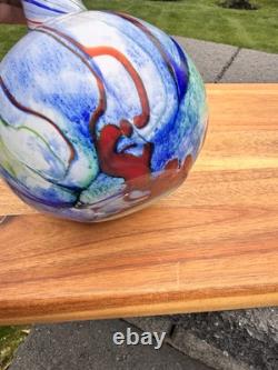 Mid-Century Modern Hand Blown Murano Style 17.5Tall Abstract Art Glass Vase