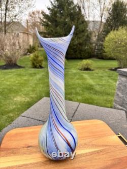 Mid-Century Modern Hand Blown Murano Style 17.5Tall Abstract Art Glass Vase