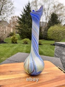 Mid-Century Modern Hand Blown Murano Style 17.5Tall Abstract Art Glass Vase