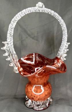 Mid Century Modern Purple & Clear Murano Glass Basket Vase Made In Italy 1960s