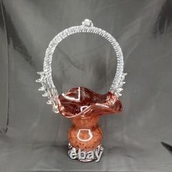 Mid Century Modern Purple & Clear Murano Glass Basket Vase Made In Italy 1960s