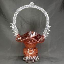 Mid Century Modern Purple & Clear Murano Glass Basket Vase Made In Italy 1960s